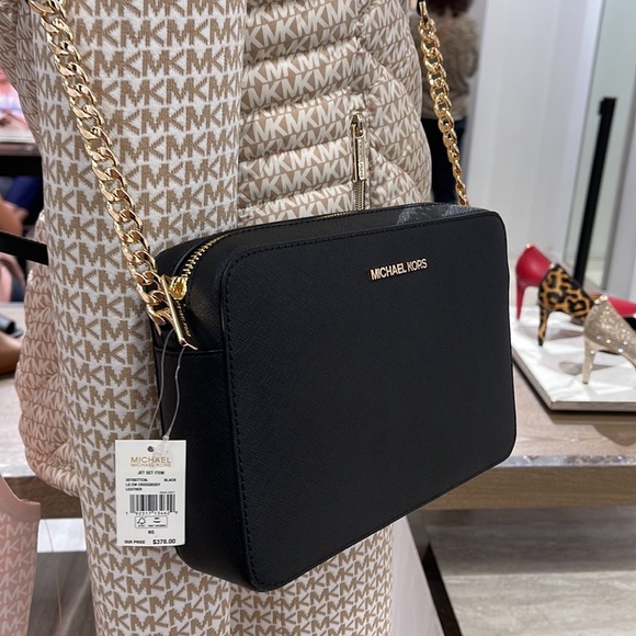 Michael Kors Jet Set Item Large East West Zip Crossbody Leather Black - Picture 13 of 17